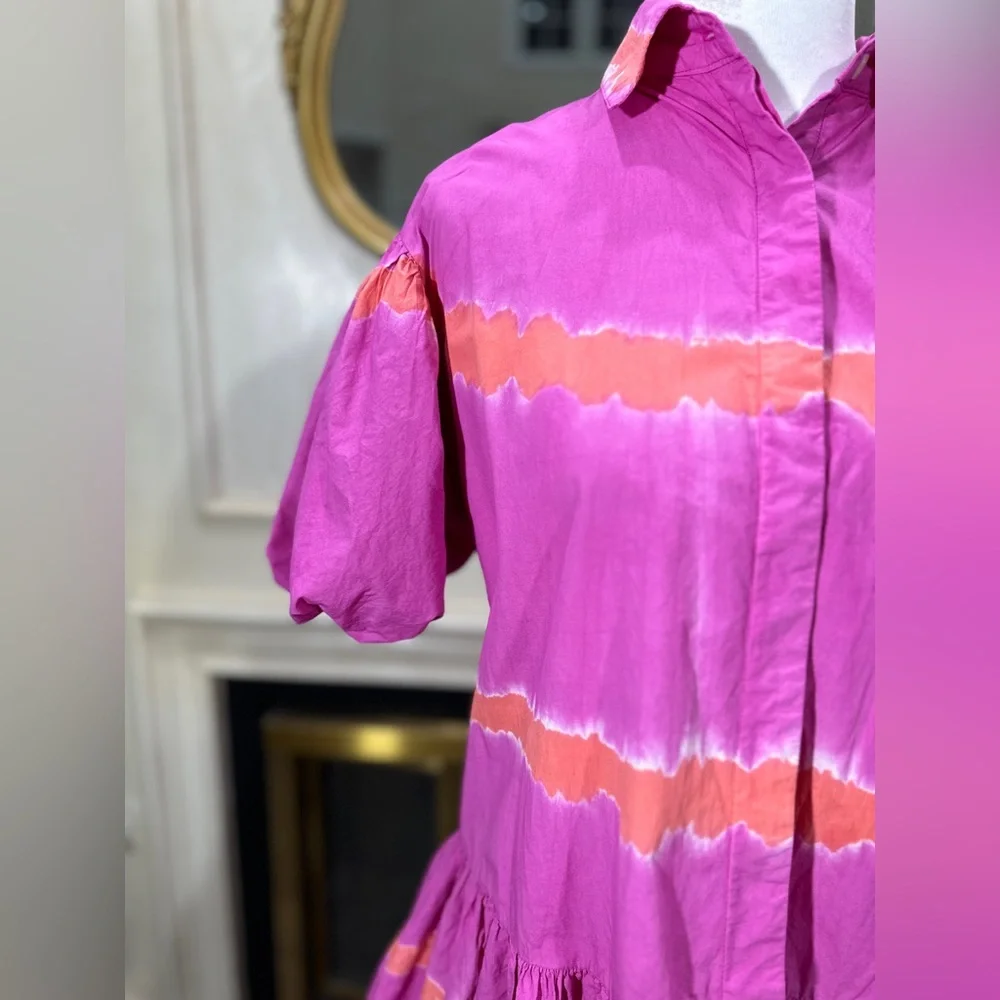 WKND Frock It Balloon Sleeve Shirt Dress Pink Orange Tie‎ Dye - Picture 4 of 12